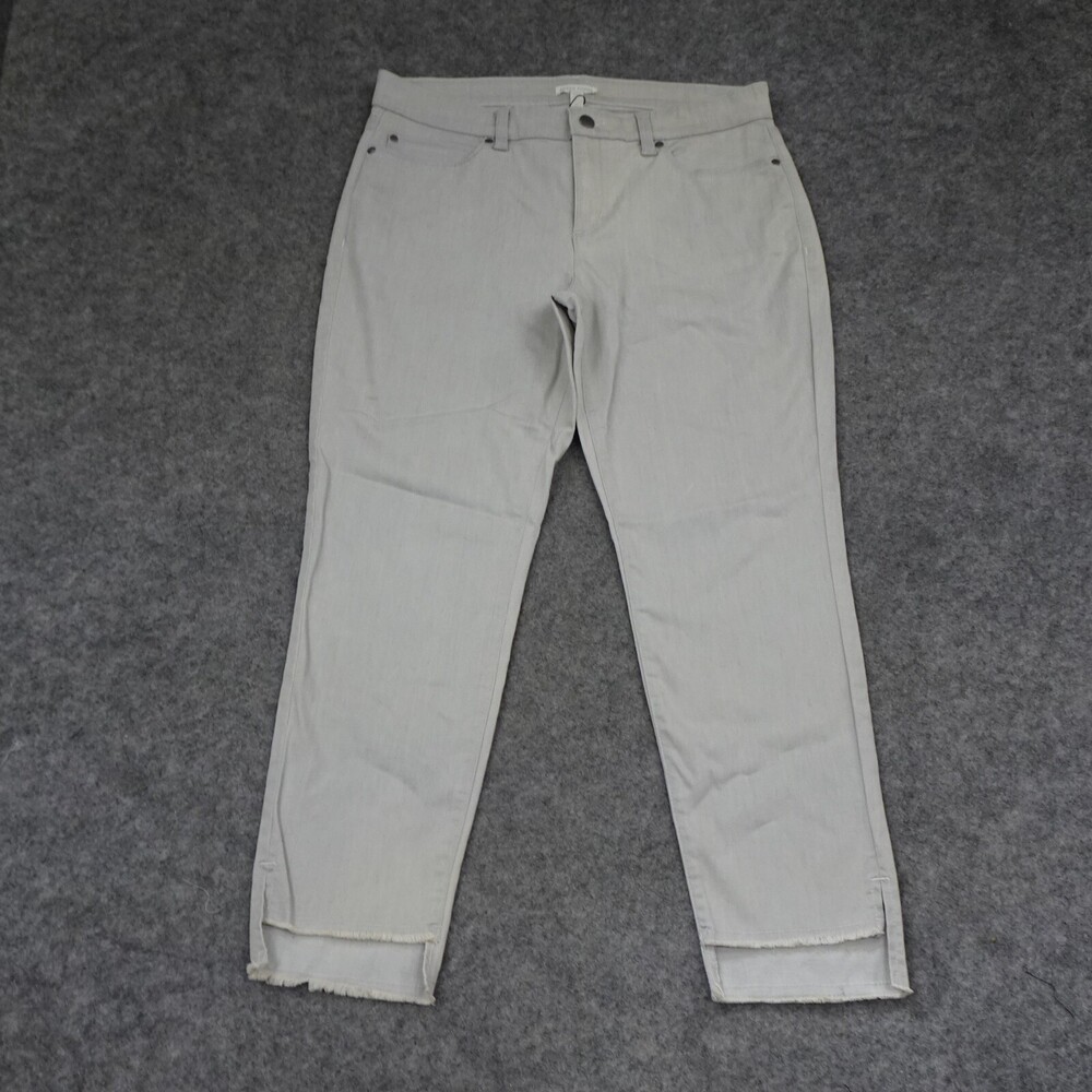 Eileen Fisher Jeans Womens 12 Gray Denim Slim Ankle Pants Pockets Comfort Cemen